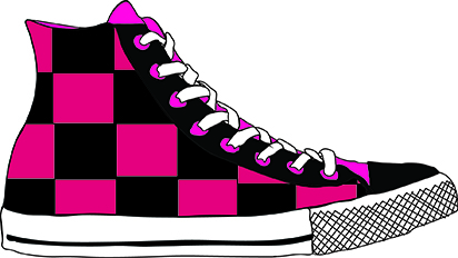 pink and black drawing of converse shoe
